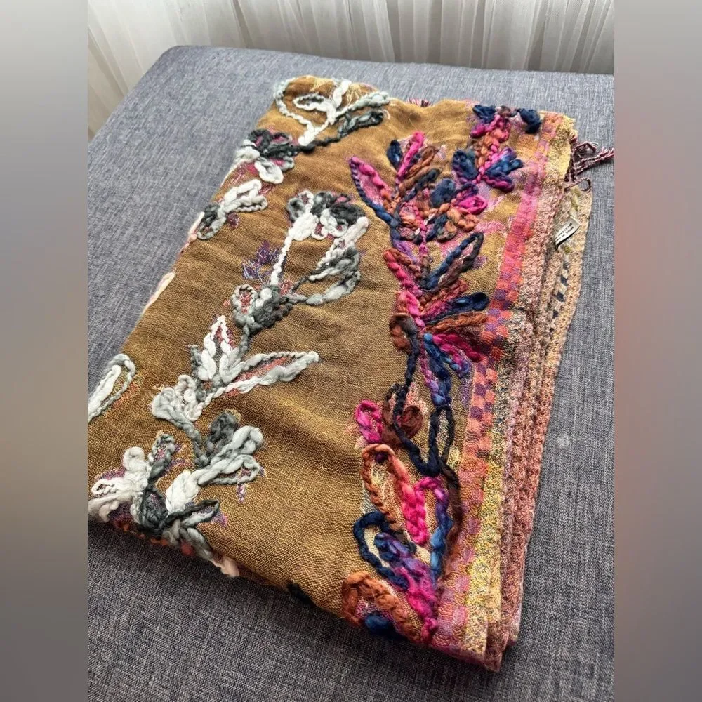 Floral Embroidered Women's Cotton Blend, Texture Embroidered Scarf/Wrap.